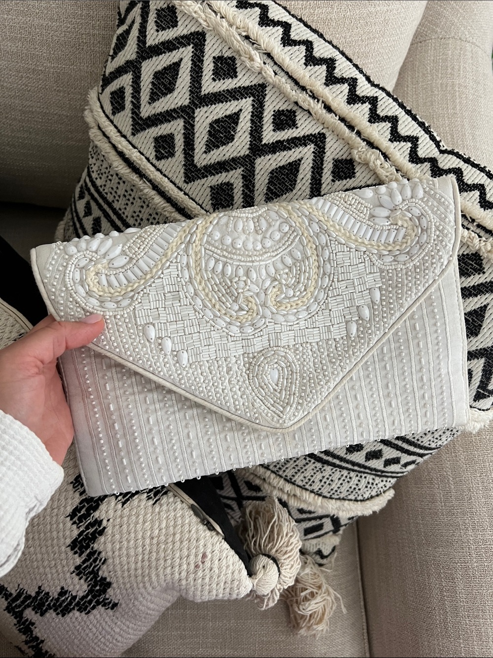 Lulus Elegant White Beaded Envelope Clutch